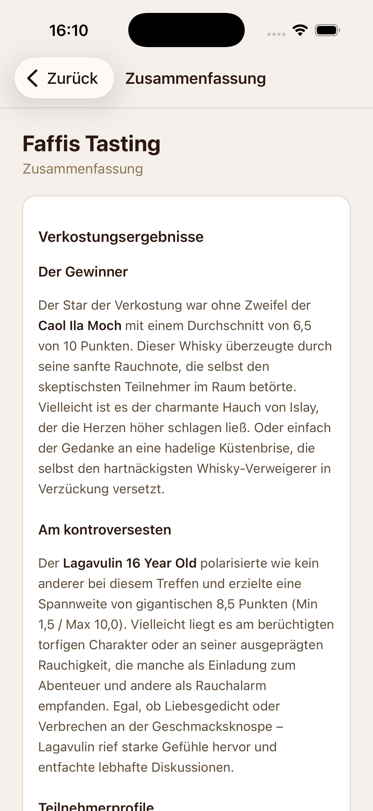 KI-generierte Tasting-Zusammenfassung